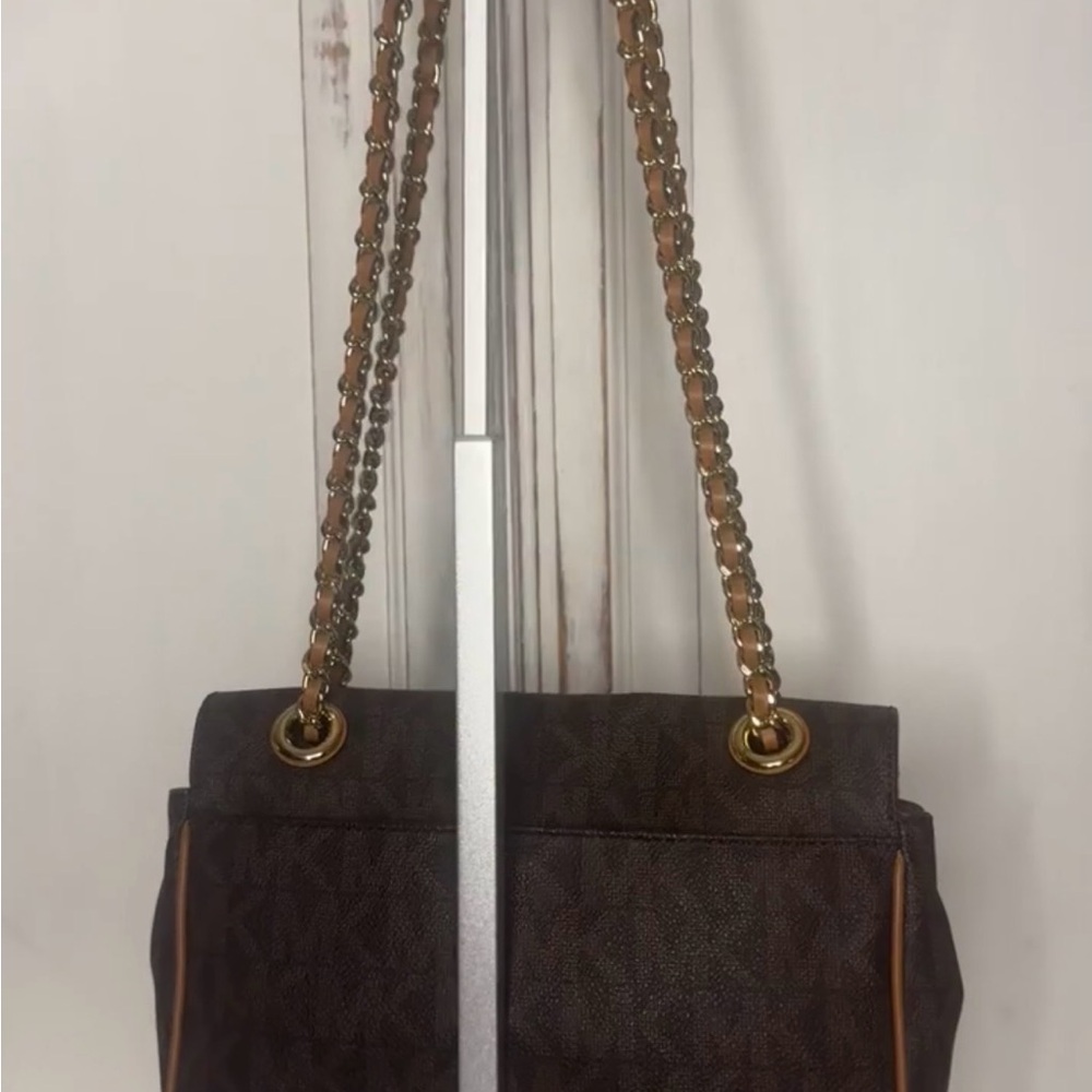 Michael Kors Vivianne Medium Shoulder Flap Signature Brown Crossbody Bag - Picture 3 of 7
